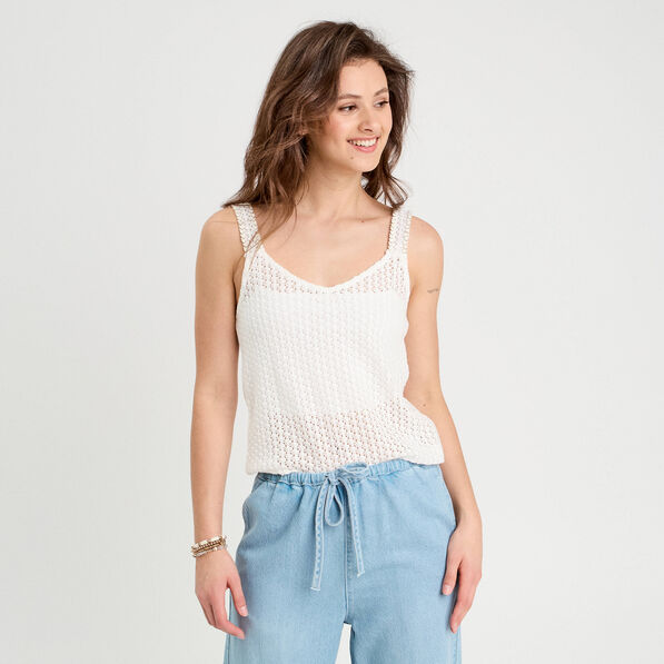 debardeur effet crochet ecru femme Débardeur effet crochet ecru femme