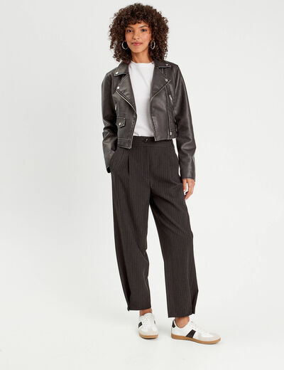 Pantalon balloon taille haute gris femme