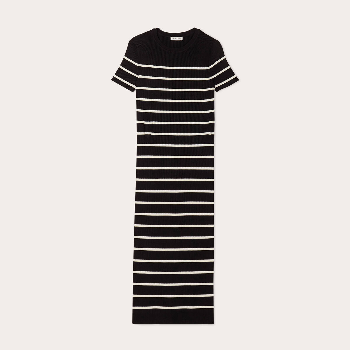 Robe longue moulante côtelée noir femme