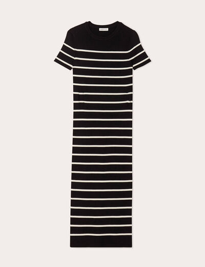 Robe longue moulante côtelée noir femme