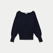 Pull oversize col bateau manches longues bleu marine femme
