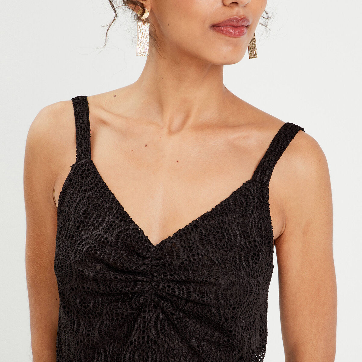 Débardeur cropped dentelle noir femme