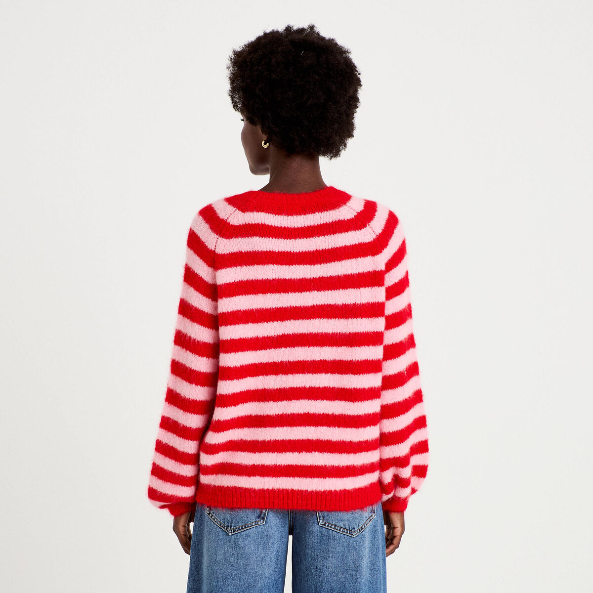 Pull ample col rond manches longues rouge femme