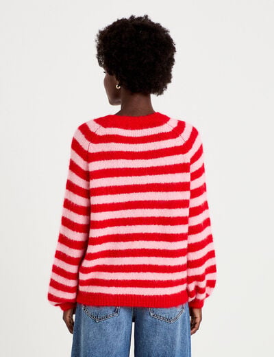 Pull ample col rond manches longues rouge femme
