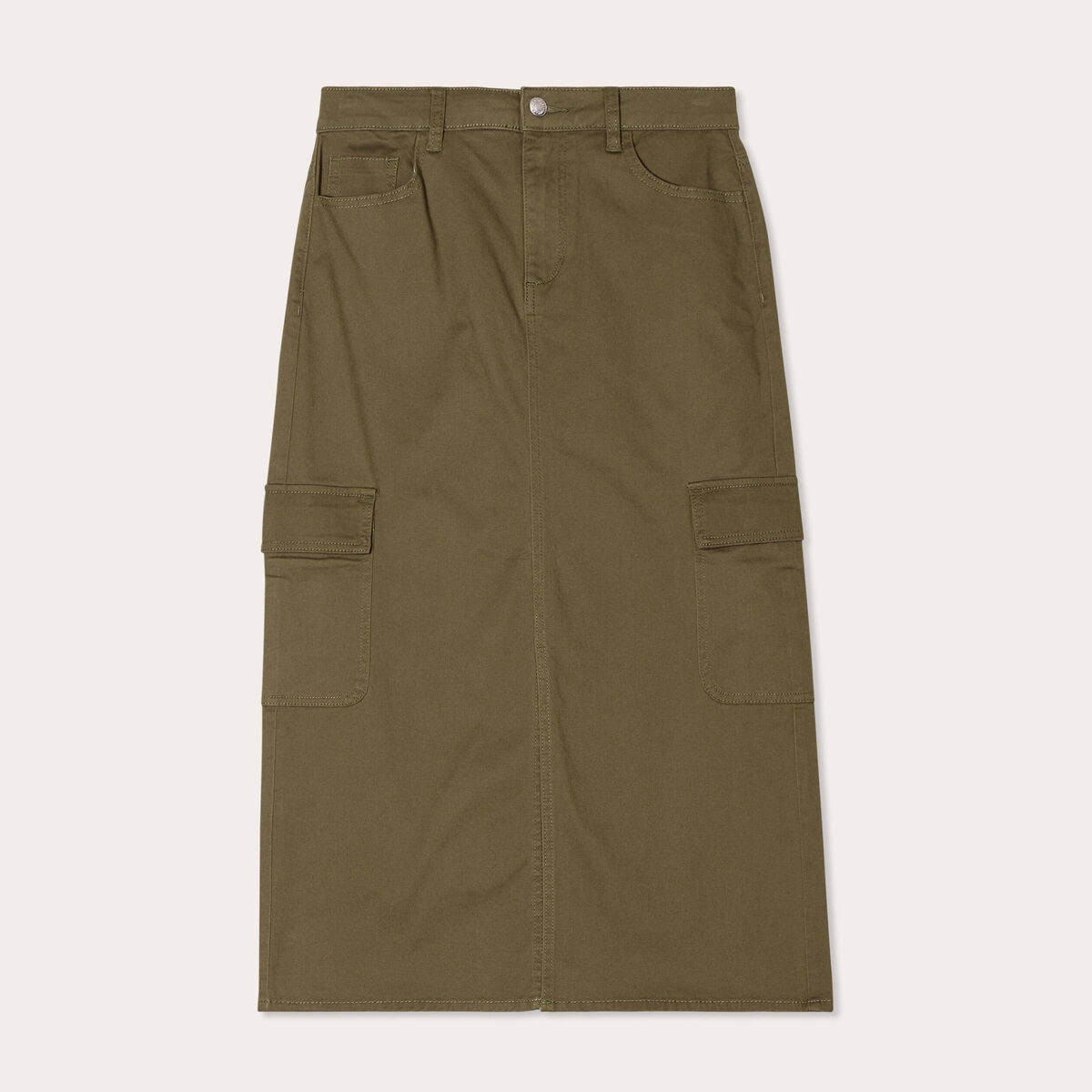 Jupe midi droite poches rabats vert foncé femme