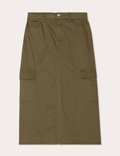 Jupe midi droite poches rabats vert foncé femme