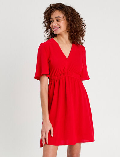 Robe évasée taille élastiquée rouge femme