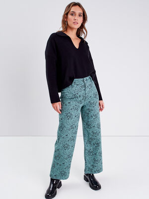Jeans large taille haute vert femme