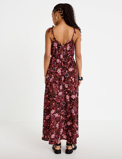 Robe longue &eacute;vas&eacute;e effet satin&eacute;e noir femme