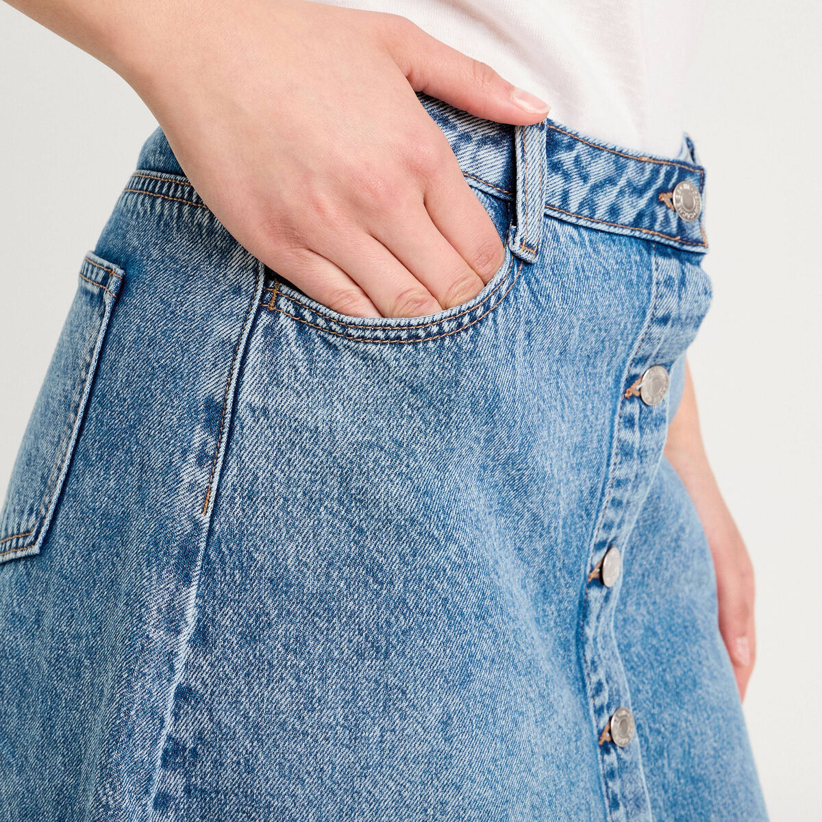 Jupe longue trapèze en jean denim double stone femme
