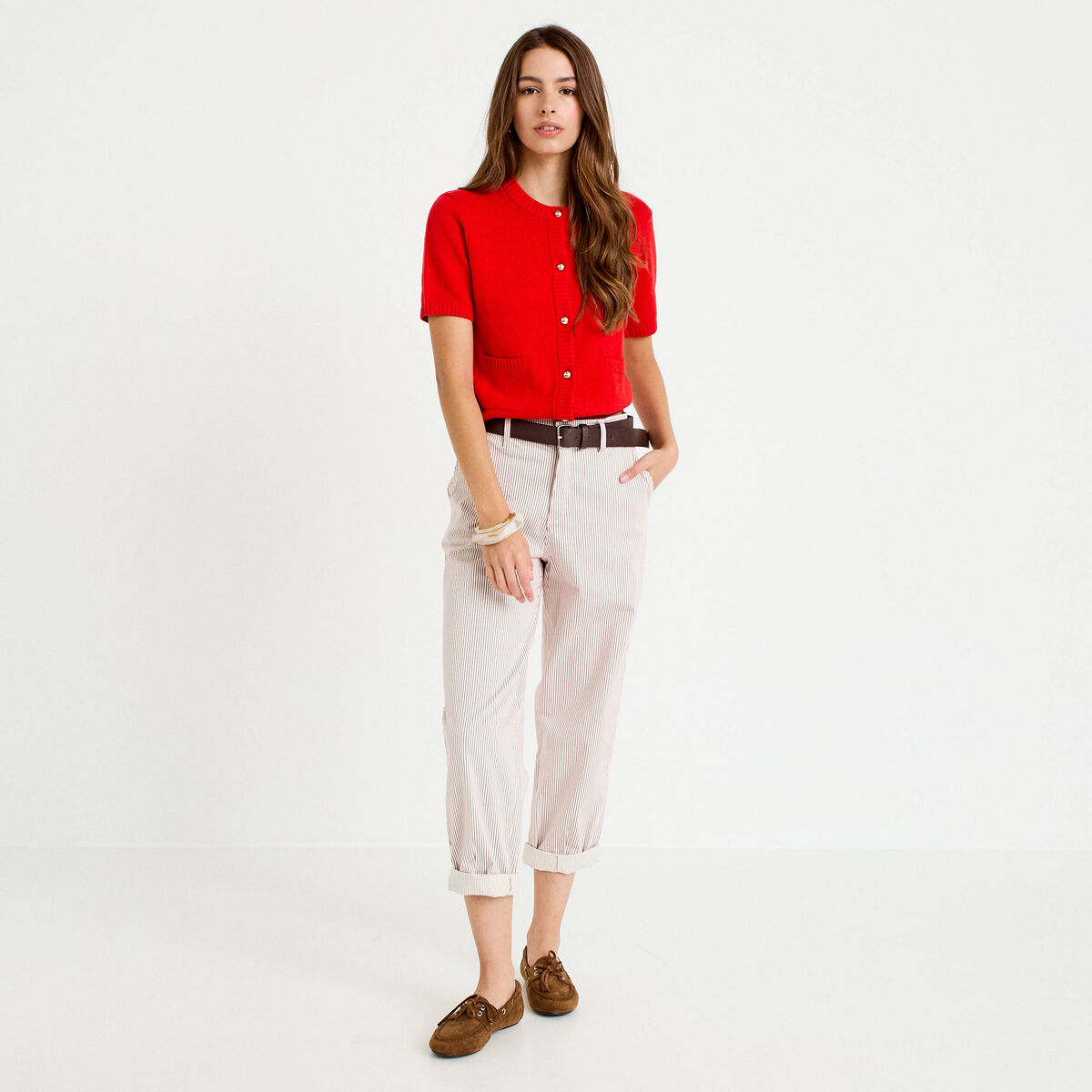 Pantalon chino 7/8&egrave;me taille &eacute;lastiqu&eacute;e vieux rose femme