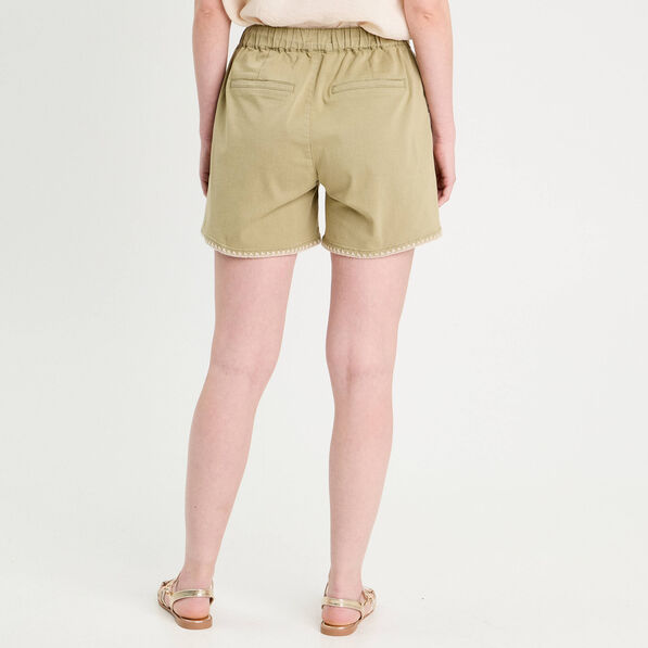 short droit details brodes vert kaki femme Short droit détails brodés vert kaki femme