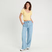T-shirt côtelé manches courtes jaune clair femme