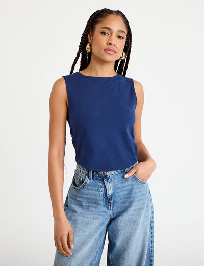 D&eacute;bardeur cropped bleu fonc&eacute; femme
