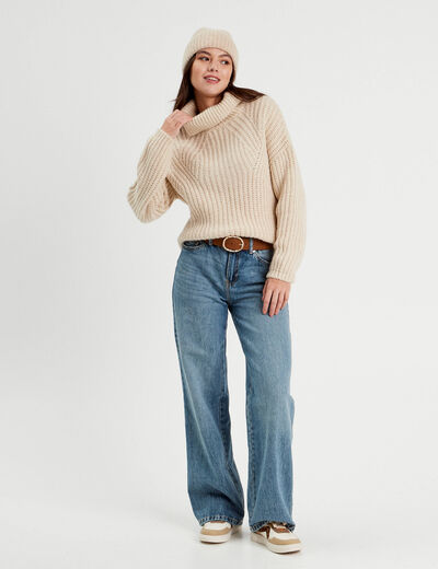 Pull avec col roulé ecru femme