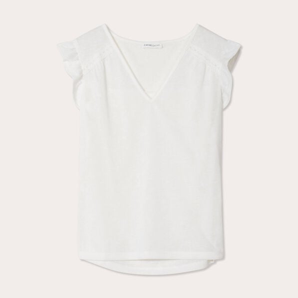 debardeur manches volants ecru femme Débardeur manches volants ecru femme