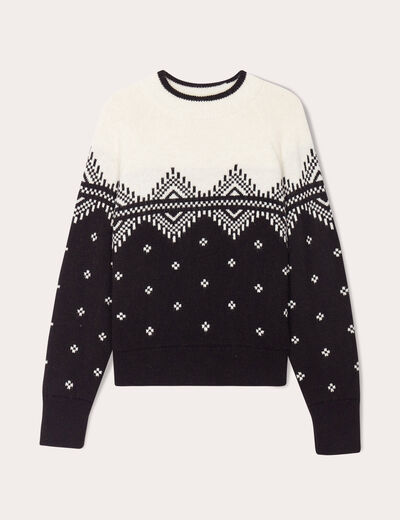 Pull manches longues col rond noir femme