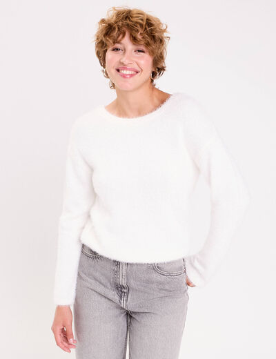 Pull dos nou&eacute; ecru femme