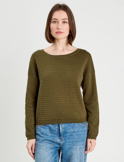 Pull col bateau vert kaki femme