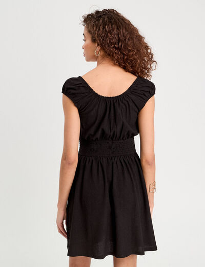 Robe évasée taille smockée noir femme