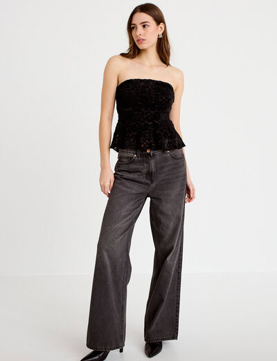 Top dentelle velours bretelles amovibles noir femme