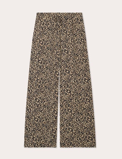 Pantalon large fluide beige femme