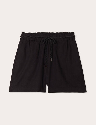 Short regular contenant du lin noir femme