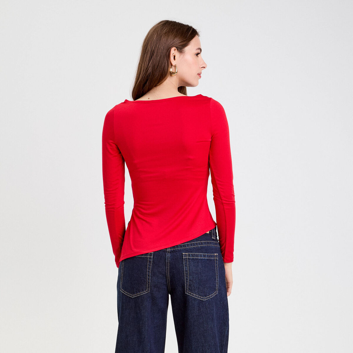 Top cintr&eacute; manches longues rouge femme