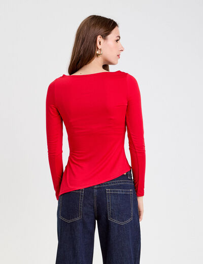 Top cintr&eacute; manches longues rouge femme