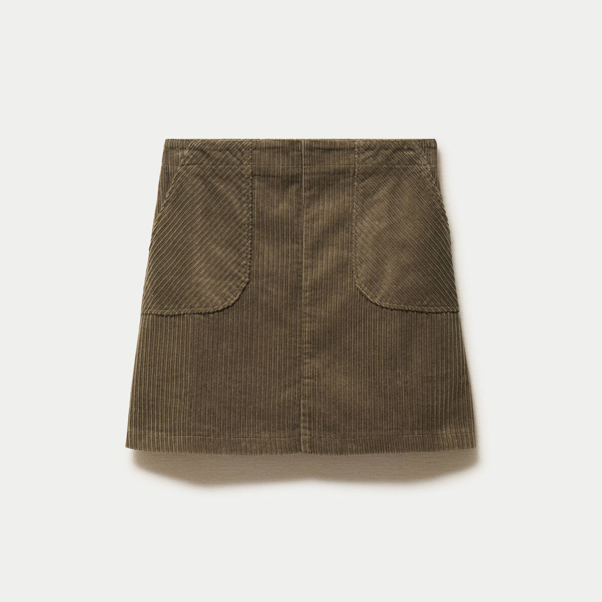 Jupe courte &eacute;vas&eacute;e en velours vert kaki femme
