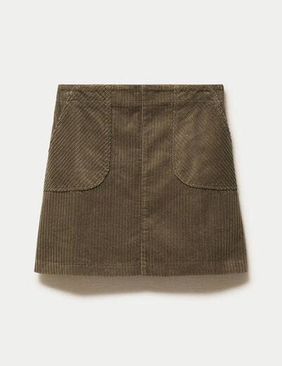 Jupe courte &eacute;vas&eacute;e en velours vert kaki femme