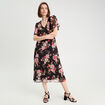 Robe midi évasée col en V noir femme