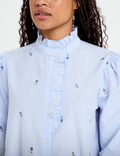 Chemise droite manches longues bleu ciel femme