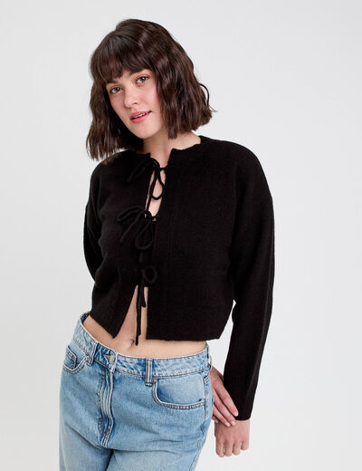 Gilet manches longues noué noir femme