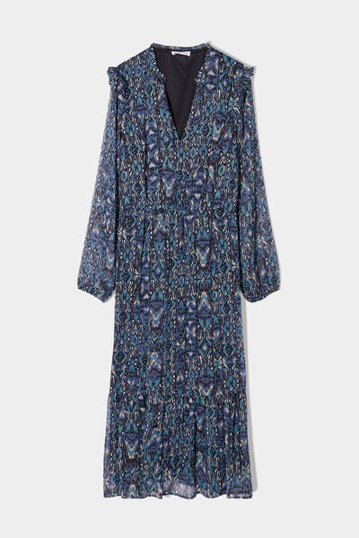 Robe longue évasée noir femme