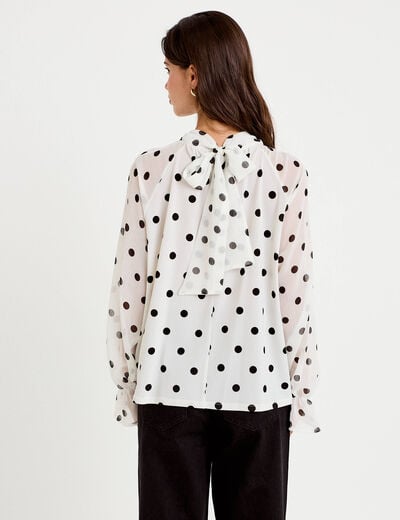Blouse droite voile manches longues blanc femme