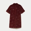 Robe droite courte en velours brod&eacute; marron femme