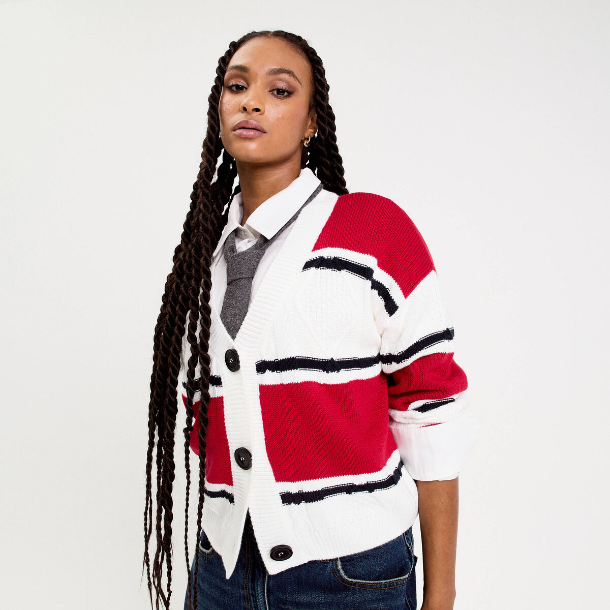 Gilet manches longues rouge femme