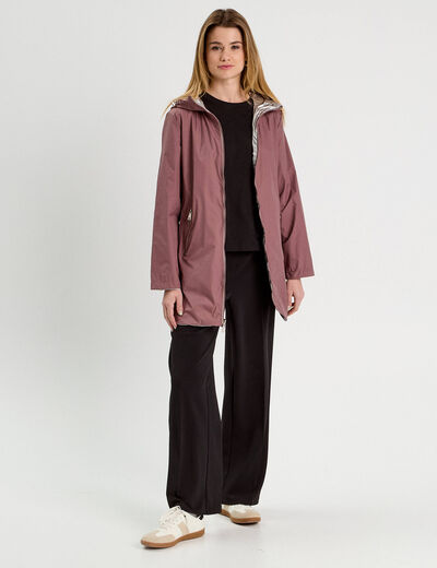 Parka réversible à capuche vieux rose femme