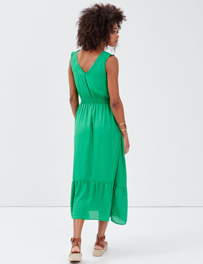 Robe longue évasée volantée vert menthe femme