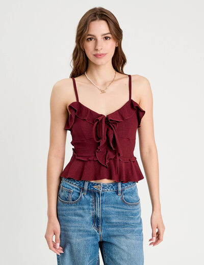 Débardeur cropped volants bordeaux femme