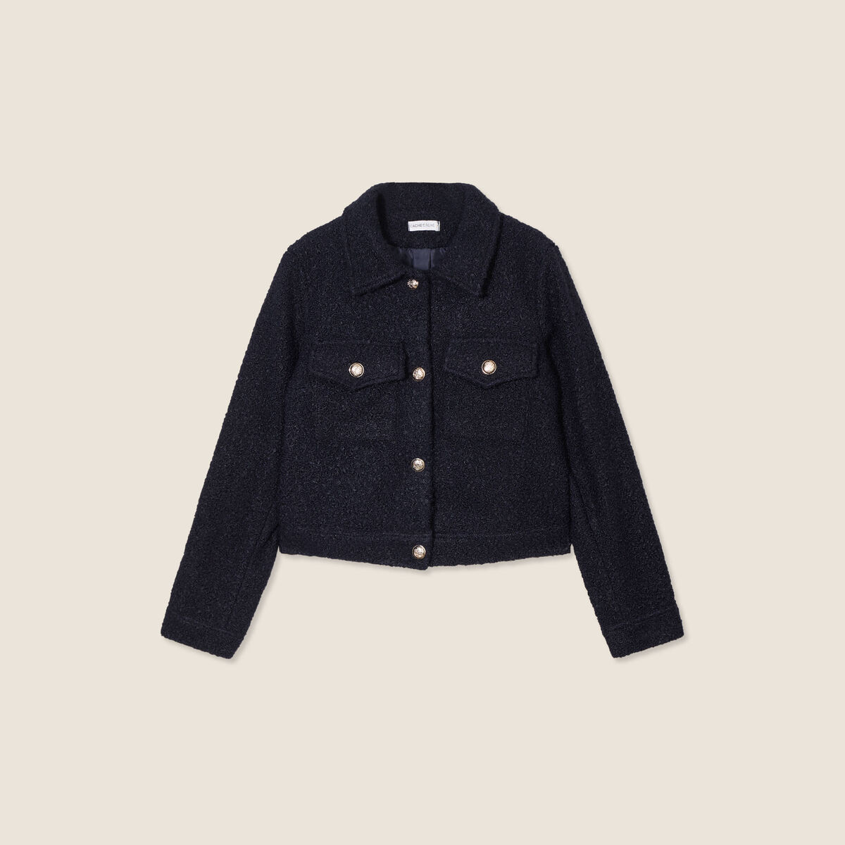 Veste boutonnée bouclette bleu marine femme