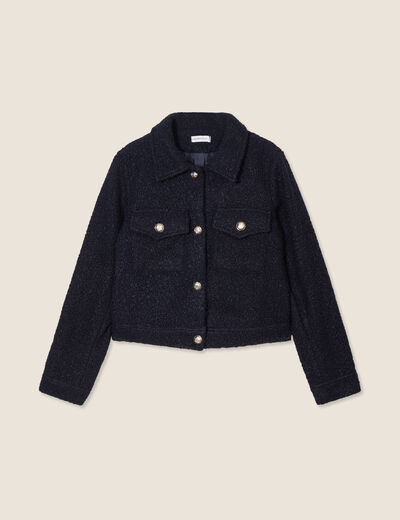 Veste boutonnée bouclette bleu marine femme