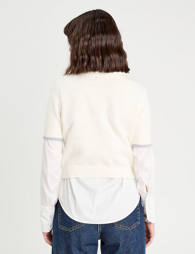 Pull manches courtes ecru femme