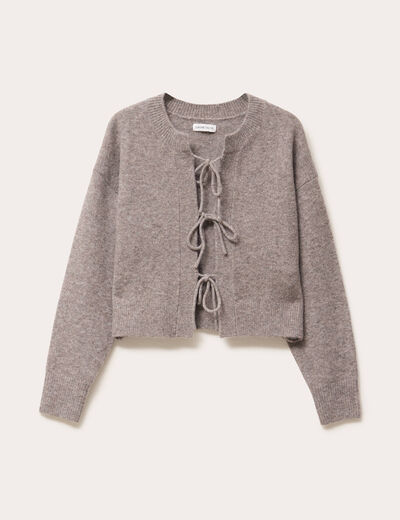 Gilet manches longues noué taupe femme