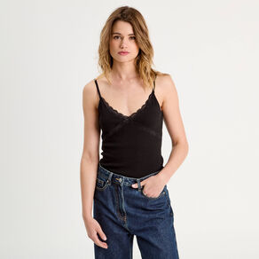 debardeur details dentelle noir femme Débardeur détails dentelle noir femme