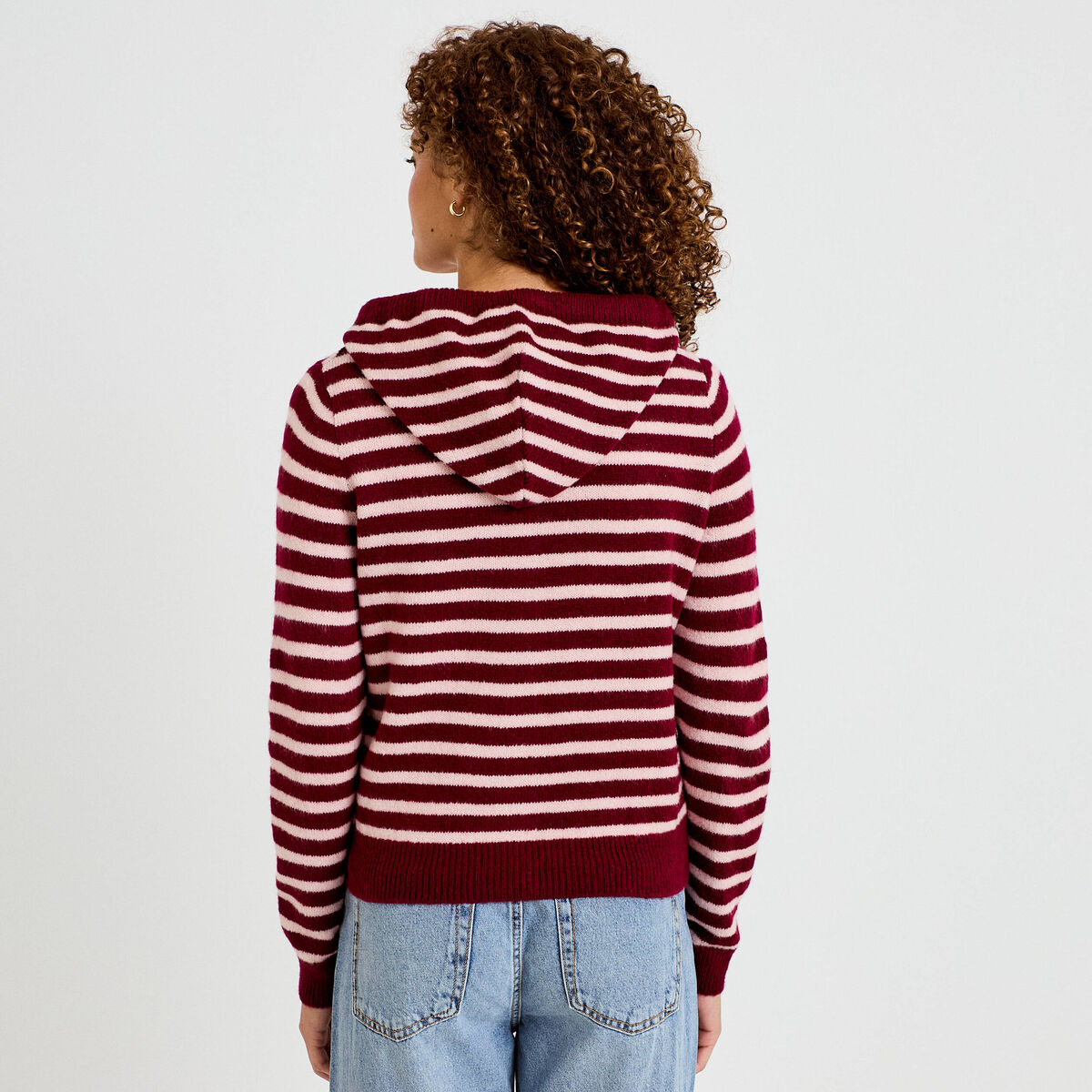 Gilet &agrave; capuche manches longues bordeaux femme