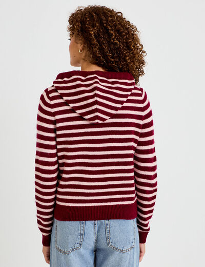 Gilet &agrave; capuche manches longues bordeaux femme