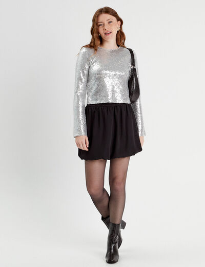 T-shirt avec sequins gris argent femme
