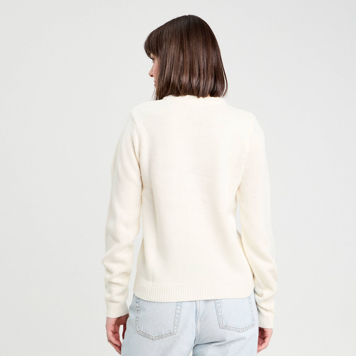 Pull pompons et guirlandes ecru femme